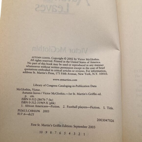 Autumn Leaves By Victor McGlothin 2002 Paperback Novel - Picture 3 of 11